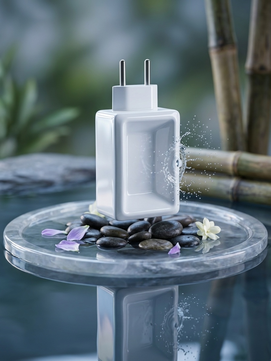 Aromatizador elétrico em porcelana branca Di Terrae da Cuenca Natural, design minimalista bivolt conectado à tomada.