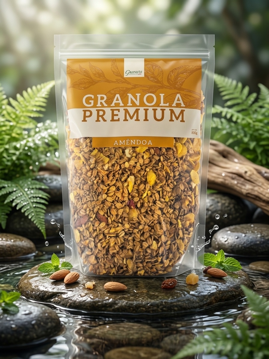 Embalagem de 800g da Granuta Amêndoa Melíflua Cuenca Natural, destacando ingredientes naturais como amêndoas e mel.