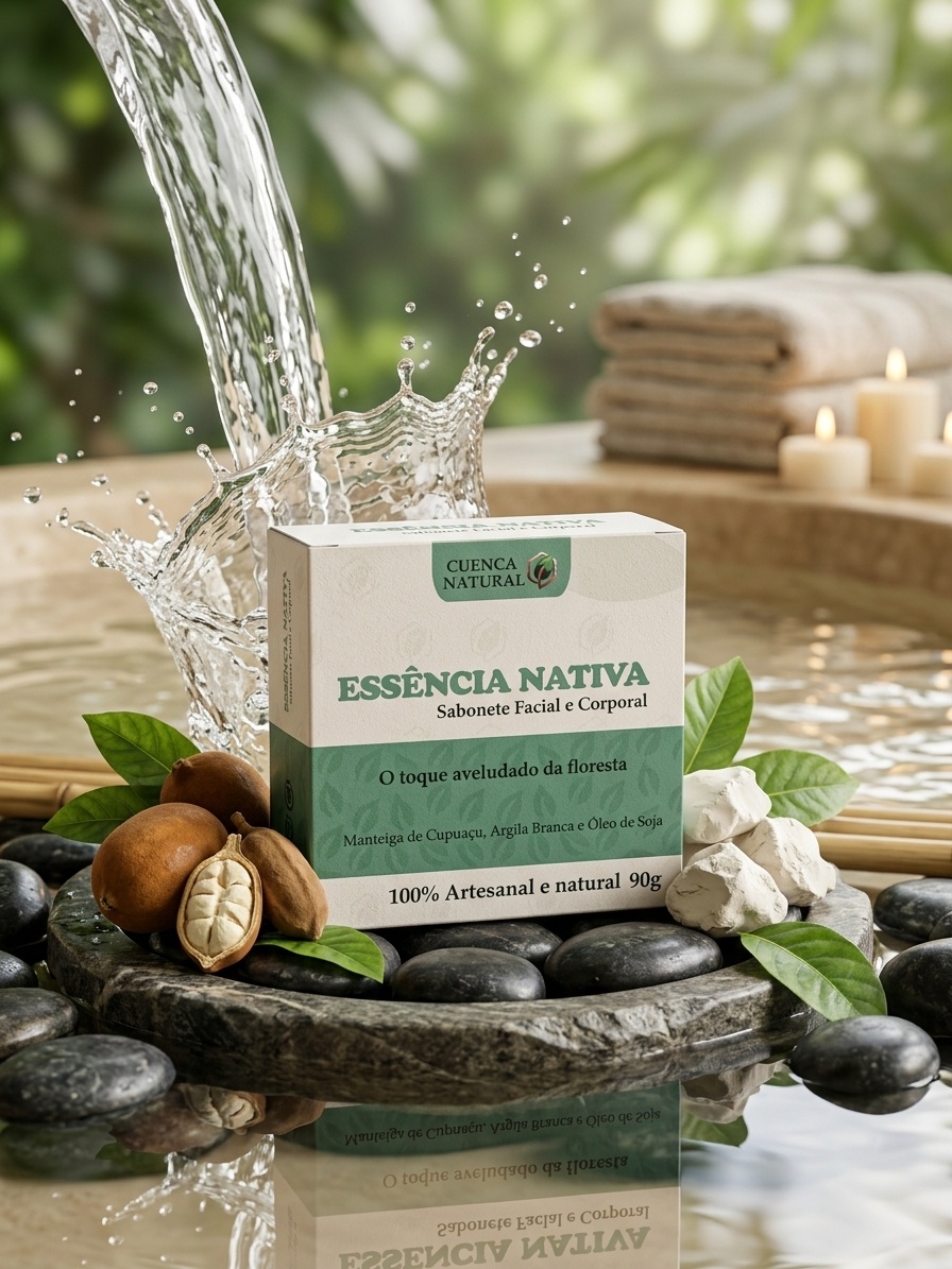Sabonete facial e corporal Essência Nativa da marca Cuenca Natural, focado em limpeza profunda e hidratação natural.