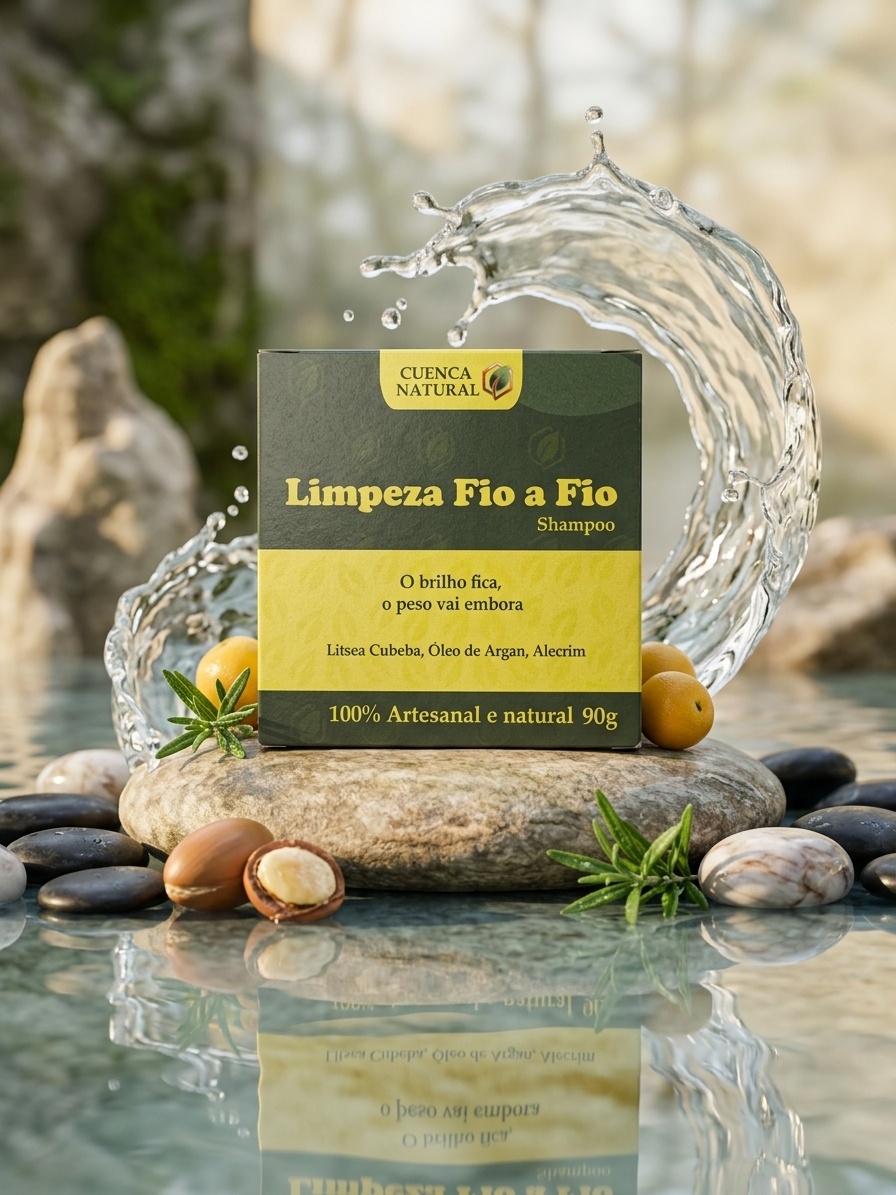 Frasco de Shampoo Limpeza Fio a Fio da marca Cuenca Natural em fundo branco, ideal para limpeza profunda e detox capilar.